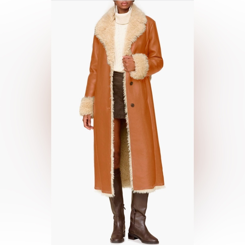 RARE Avec Les Filles Faux Shearling Long Coat NWOT Whiskey S